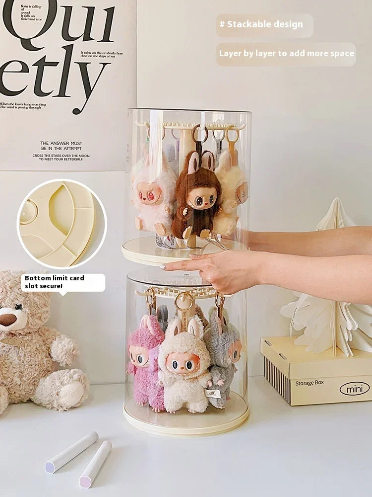 Labubu pendant display box, rotatable transparent Labubu doll, handmade blind box, storage display stand, decorative ornaments,