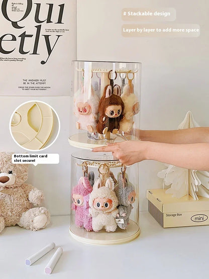 Labubu pendant display box, rotatable transparent Labubu doll, handmade blind box, storage display stand, decorative ornaments,