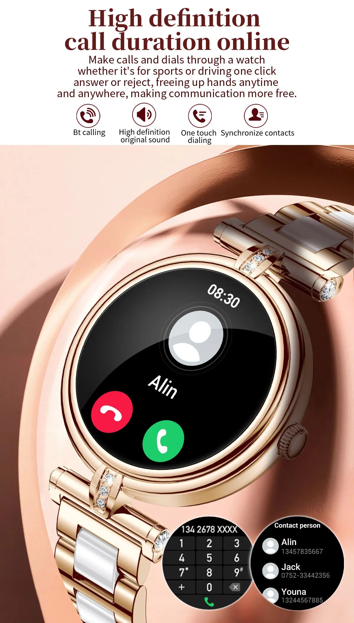 Ladies Smart Watch AK62 Women Bluetooth Call Custom Dial Steel Wristwatch Smartband Fitness Sports Tracker Smartwatches