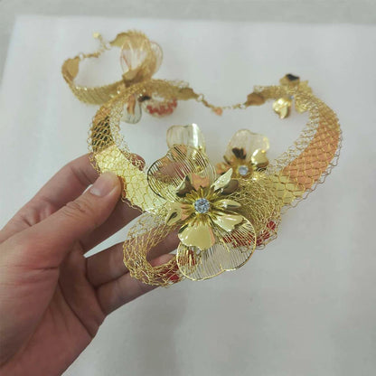 Earrings and Necklace Jewelry Set Women Elegant Micro Inlaid Crystal Jewellry Gold Plated Choker New Bohemian Italy Party Gift