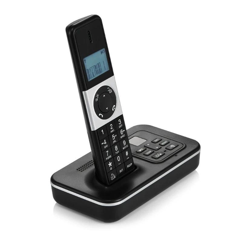 D1002B Cordless Phone System Expandable Home Phone High Contrast Display Handset Expandable Hands Free Handset Phone