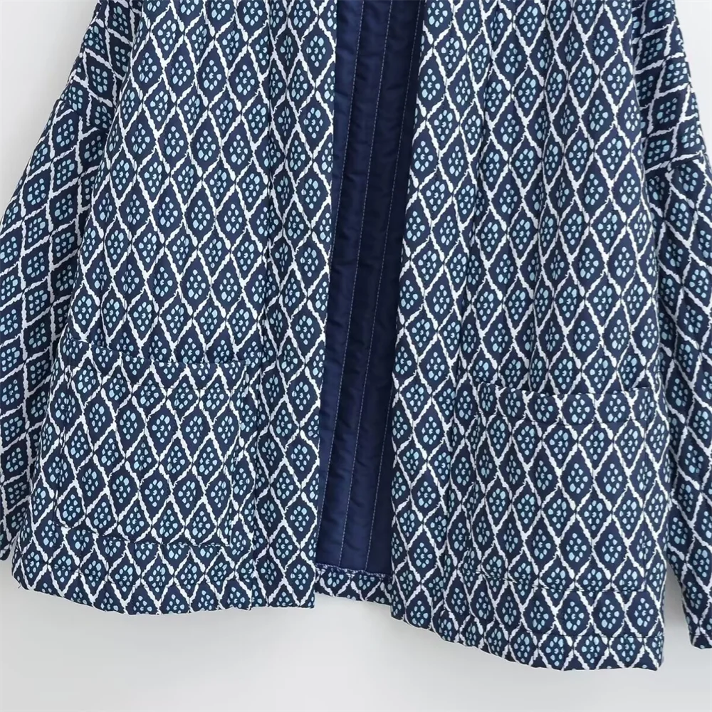 PB&ZA2024 Autumn New Women's Fashion Style Versatile Quilted Cotton Printed Loose Cotton Clothes Cotton Jackets