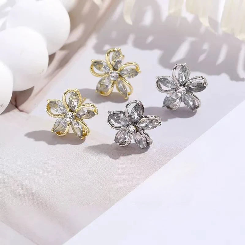 Dainty Flower Stud Earrings for Women Piercing Cartilage Ear Ring Cute Zircon Gold Color Women's Aesthetic Jewelry Gift
