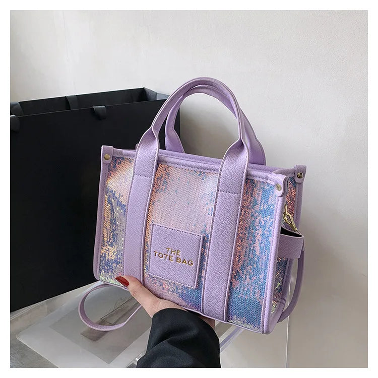 Women's Tote Bag Sequin Shoulder Bag PU Leather Large Capacity Luxury Designer The Tote Bag For Women Crossbody Bags 2024 New