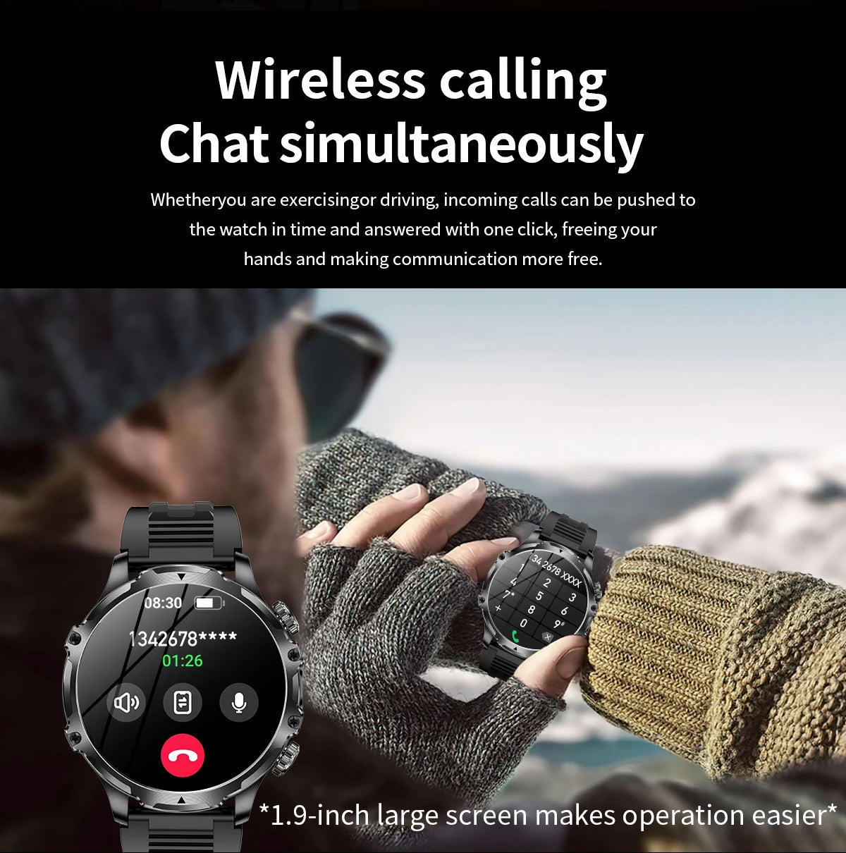 2025 Outdoor Sports Fitness Tracker Smart Watch 1.85 Inch HD Alomed 800mAh Lithium Battery Bluetooth LED Flashlight Smart Watch