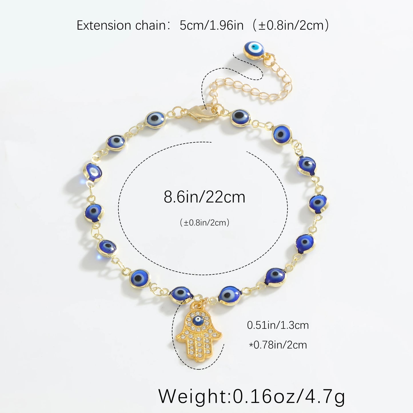 Devil's Eye Fatima's Hand Set Zircon Pendant Women's Tropical Beach Wind Copper Plated Golden Jewelry Gift Banquet Feet Chain