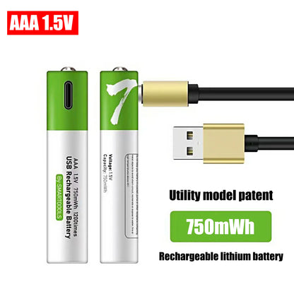 Aaa Rechargeable Battery High Capacity 1.5 V Suitable for Remote Control/Toys/Mouse, Fast C Fast Charging, 1.5 V, Remote Control, Mouse, Electric Toy Battery + C Cable, Recyclable 2000 Times + Extra Long Battery