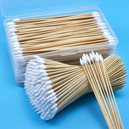 100/300PCS 6 Inch Precision Tips Cotton Swabs - Long Wooden Stick Cotton Buds Pointed Cotton Swabs With Case - Cotton