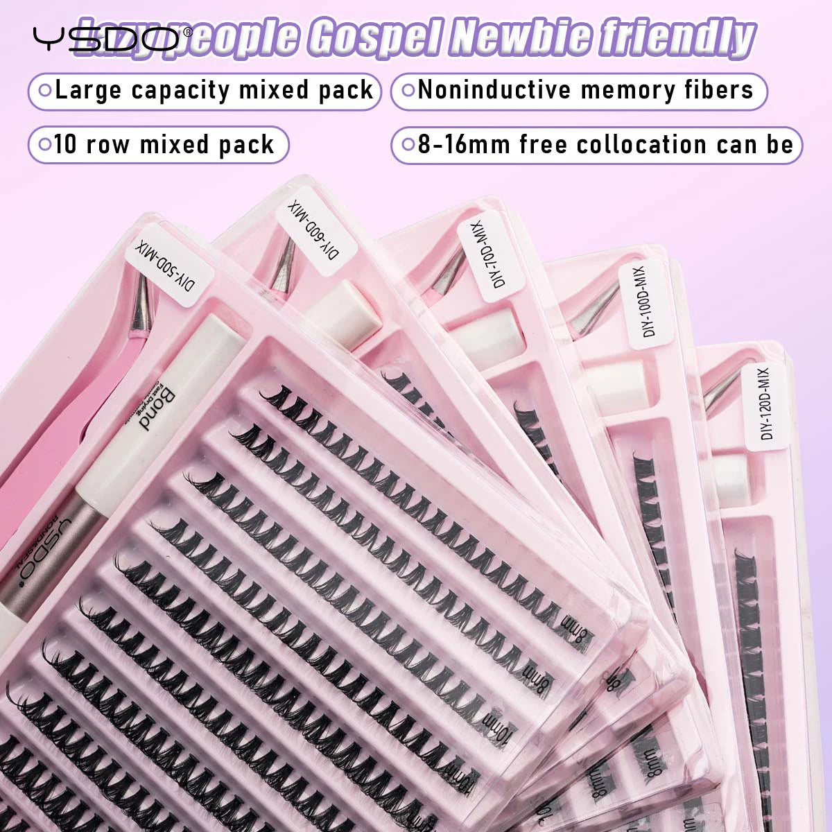 DIY Lash Extension Kit Lash Individual Lashes Clusters8-16mm With Waterproof Lash Bond And Seal Eyelash Tweezers Lash Kit