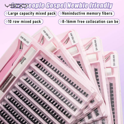 DIY Lash Extension Kit Lash Individual Lashes Clusters8-16mm With Waterproof Lash Bond And Seal Eyelash Tweezers Lash Kit