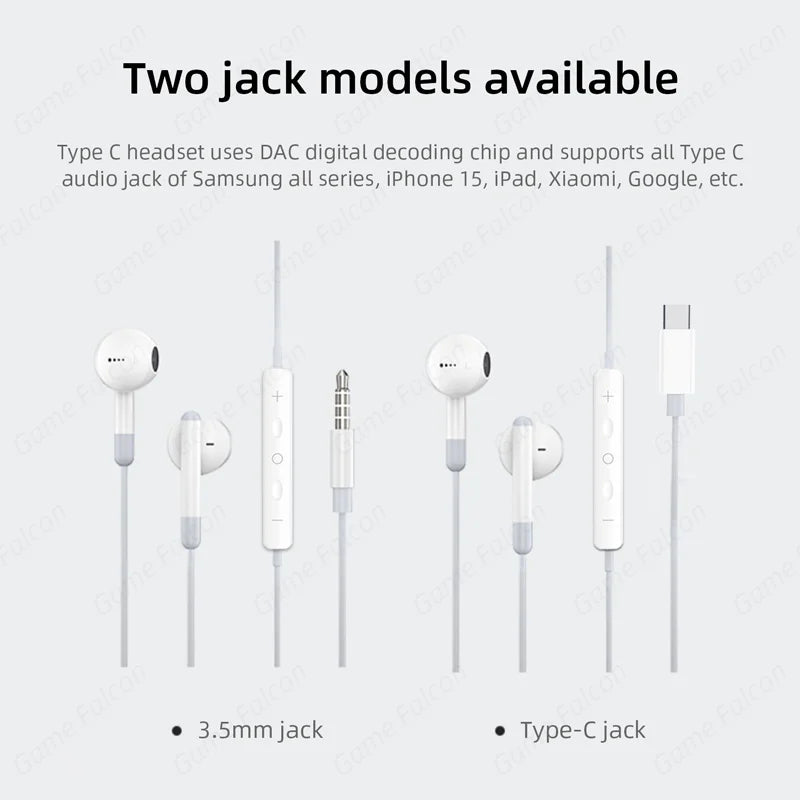 Type C Wired Headphone For Iphone 15 Pro Max Xiaomi Mi Lite 3.5MM Earphone For Samsung Huawei Redmi Phone Ipad Earbud Headset