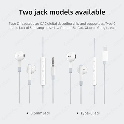 Type C Wired Headphone For Iphone 15 Pro Max Xiaomi Mi Lite 3.5MM Earphone For Samsung Huawei Redmi Phone Ipad Earbud Headset