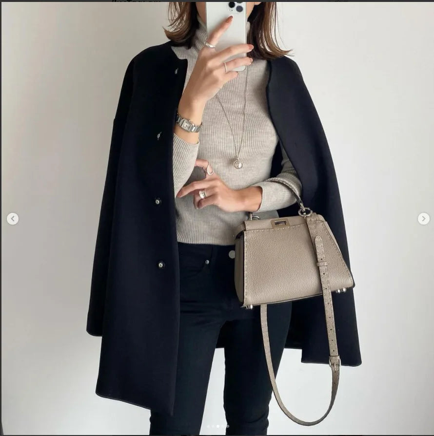Japan Style Office Lady Elegant Solid Wool Coats Loose Casual Covered Button Jacket Autumn Winter All-match Blends Outwear