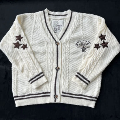 Butterfly Knitted Cardigan Women Dark Green Cardigans with Embroidery Winter Letter Patch Oversized Sweaters Tops Folklore Girl