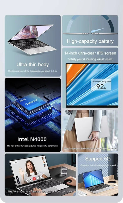 Laptop Computer 14.1" Intel 12GB RAM 1TB 2TB SSD Windows 11 Notebook Office Learn Recreation Entertainment Portable Laptops