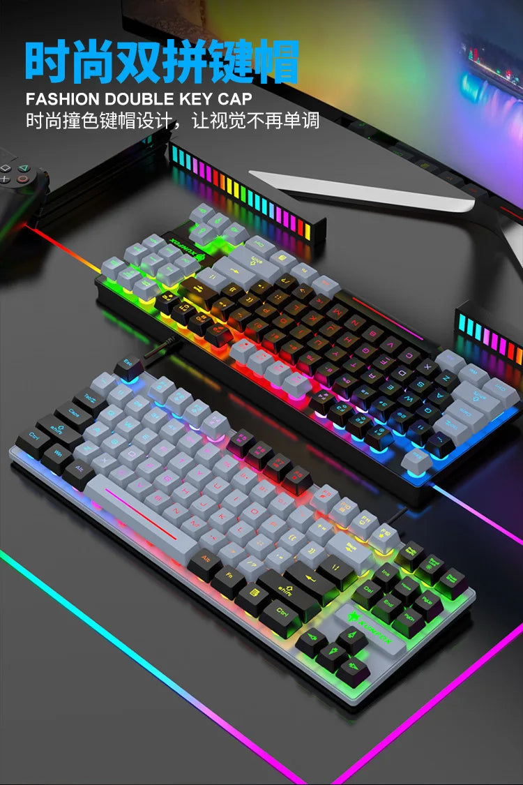 Keyboard 87 Keys 80% Layout Spanish Russian Korean Arabic Gaming Keyboard USB Wired RGB Light Float Keycap Ergonomics Design K10