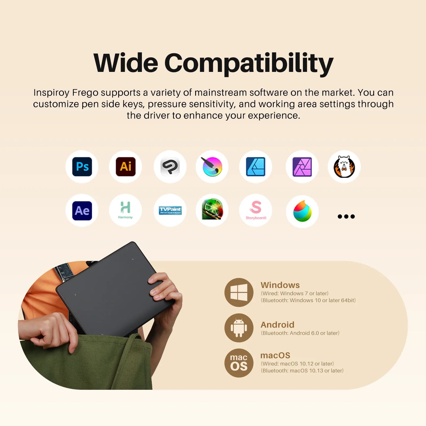 Huion Inspiroy Frego S Newest Graphics Tablet L310 Bluetooth Connectivity Wireless Drawing Tablet, 6.3x3.9 Inch Small Pen Tablet