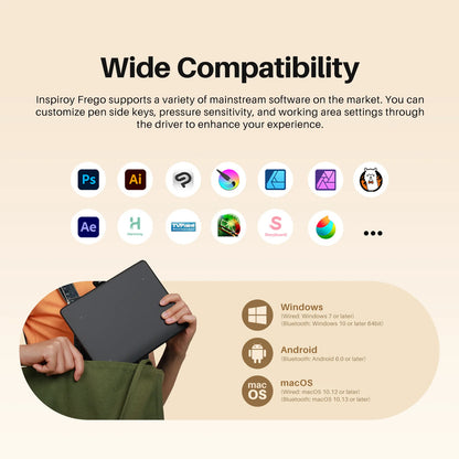 Huion Inspiroy Frego S Newest Graphics Tablet L310 Bluetooth Connectivity Wireless Drawing Tablet, 6.3x3.9 Inch Small Pen Tablet
