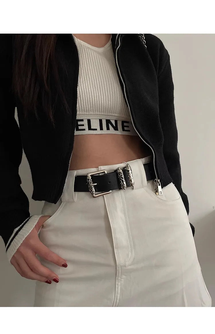 New retro Female Subculture Belt Punk Decorated Jeans Belt Personality Belt White Belt