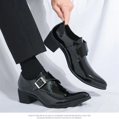 Luxury Black High Heel Men's Shoes Fashion Moccasin For Men Wedding Shoes Casual Dress Leather Pointed Toe Shoes Man Oxford Shoe