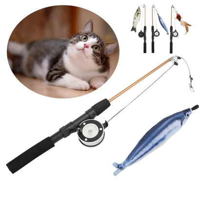 Interactive Cat Fishing Rod Toy - Telescopic, Realistic Fish - Shaped Lure With Pulley - Fun & Flexible For Cat Playtime