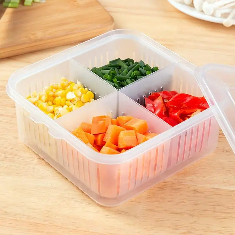 4 Grid Refrigerator Storage Box Food Vegetable Fridge Organizer Drain Basket Meat Onion Ginger Crisper