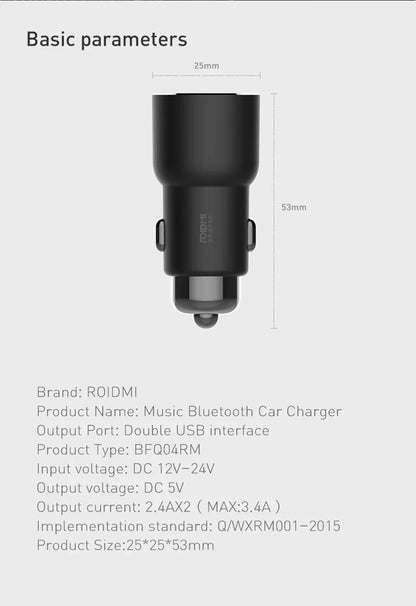 Original Xiaomi Roidmi 3S Mojietu Bluetooth 3.4A 5V Dual USB Car Charger MP3 Music Player FM Transmitters For iPhone And Android