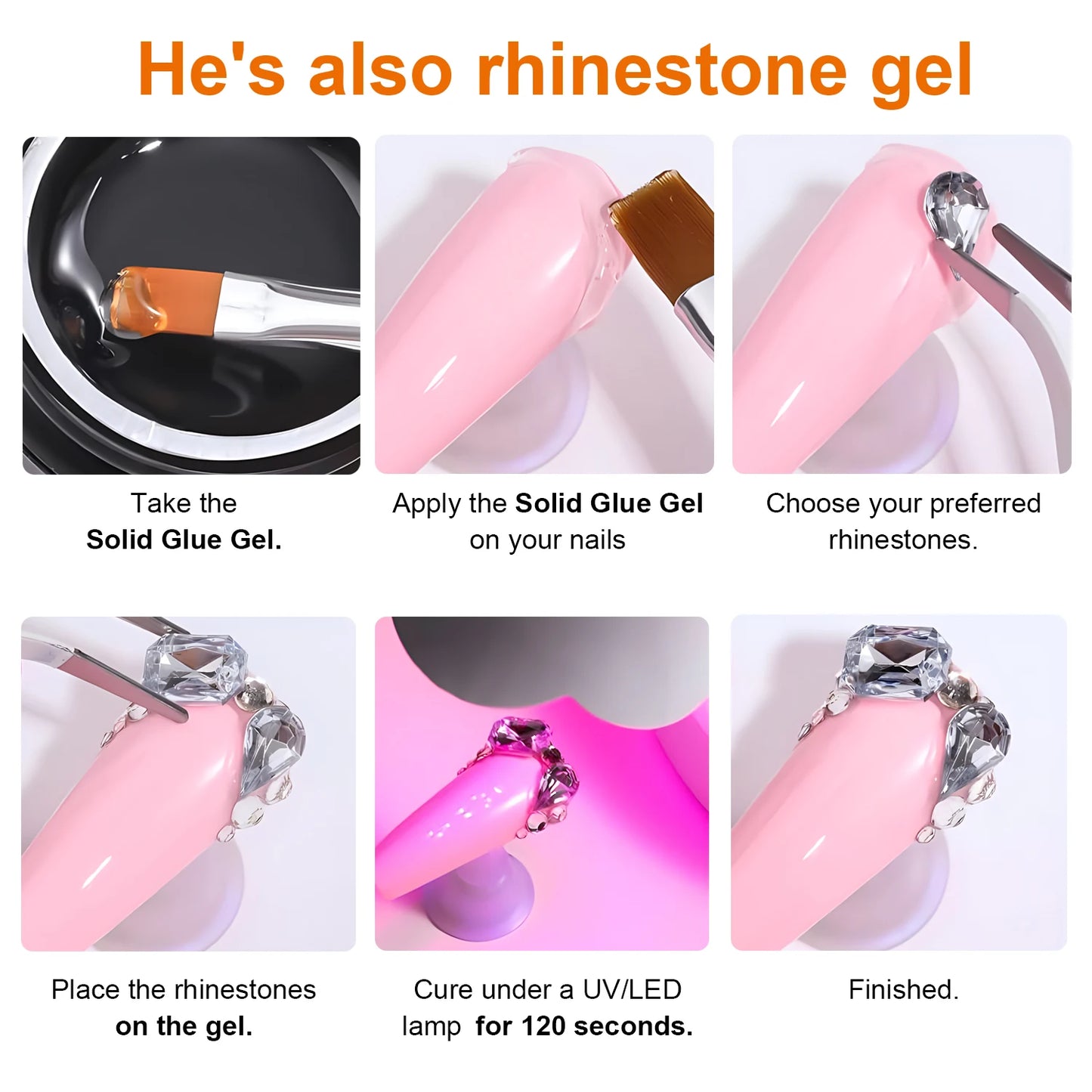30g Solid Nail Glue Gel for False Nail Tips, Huge Capacity Press on Nail Glue Strong Adhesive Solid Rhinestone Glue Gel UV Glue