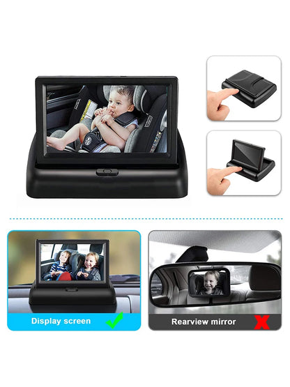 4.3 Inch HD Back Seat Baby Car Camera LED Car Seat Camera Waterproof 8LED IR Night Vision Folding Screen Car Seat Mirror Display