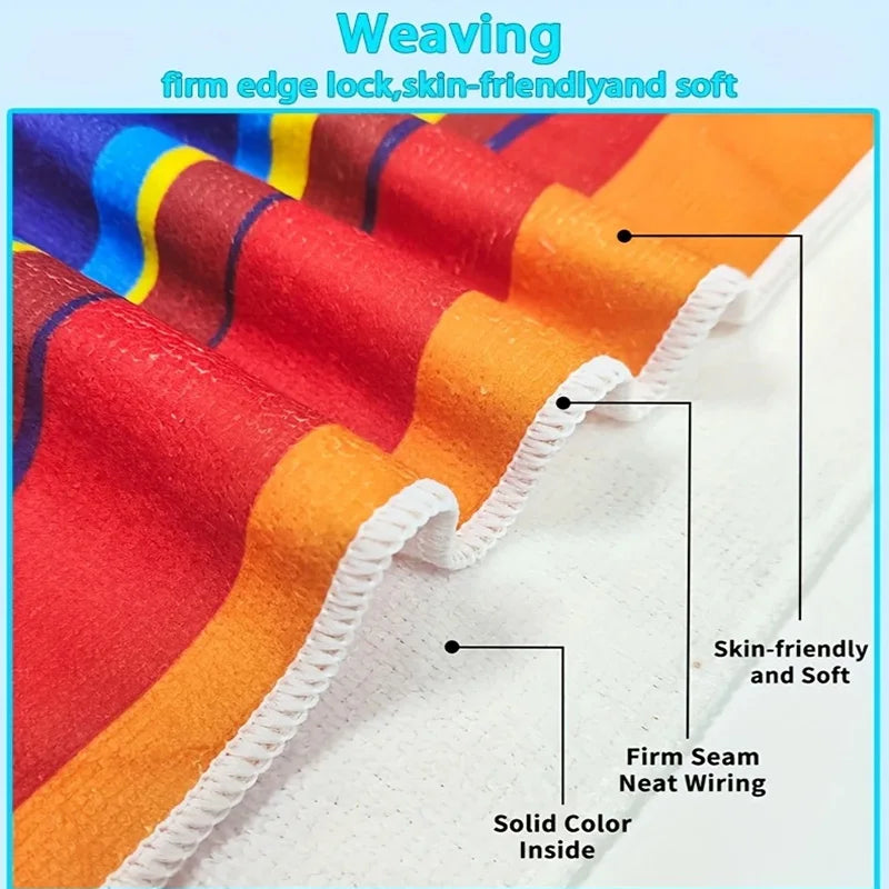 1PC Large-sized Rainbow Beach Towel Quick Drying Breathable Non Pilling Summer Beach Towel Suitable for Swimming Yoga Camping