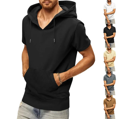 2024 Amazon New Men's Athleisure European and American Hooded Loose Short Sleeves