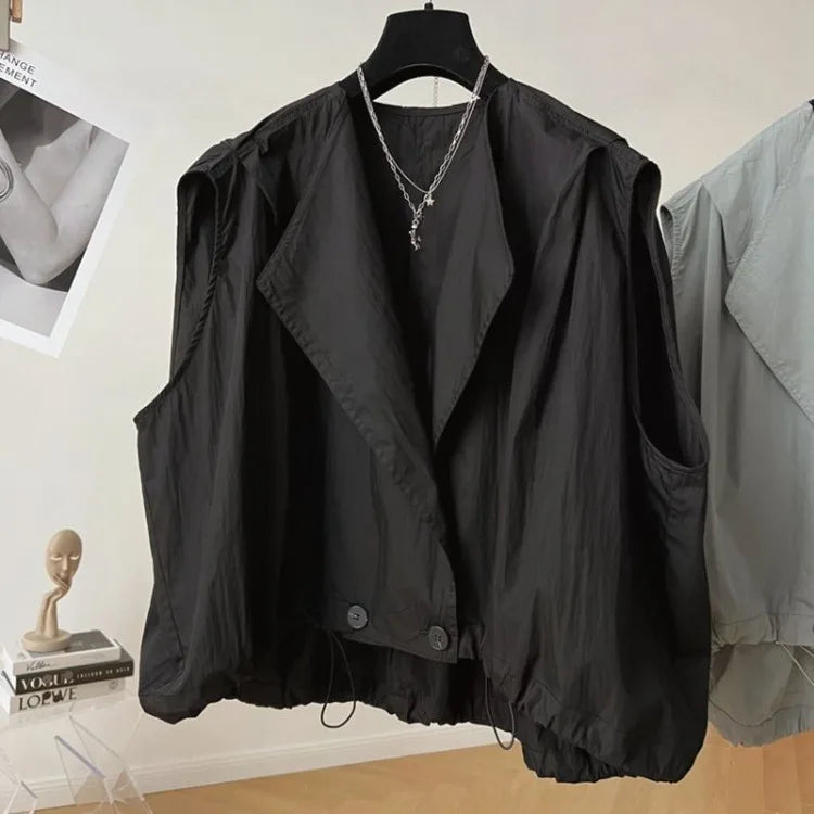 Oversize Casual All-match Vest Coat Women 2025 Summer New Sleeveless Tops Mujer Y2k Lapel Neck Loose Cardigan Jackets