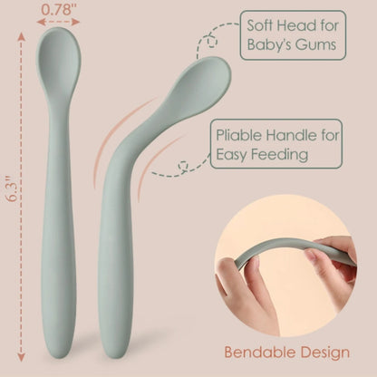Baby Soft Silicone Spoon Food Grade Children's Feeding Training Spoon Long Handle Weaning Eating Practice Spoon