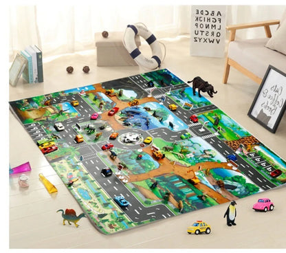 Children Playmat Activity Surface Waterproof Map Kids Animal Road Toy Baby Dinosaur Road Portable Carpet Farm Road Non-Toxic Mat