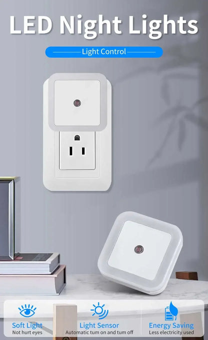 Smart Light Sensor LED Night Light 110-240V US EU Plug in Wall Lamp for Bedroom Kitchen Bathroom Hallway Stairs Lighting