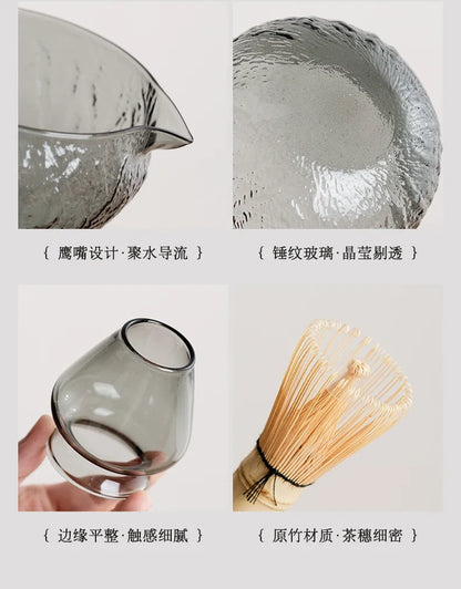 5Pcs Matcha Whisk Set Clear Glass Matchas Tea Set Matcha-Making Kit with Matcha Bowl Matcha Cup Matcha-Whisk for Tea Lovers