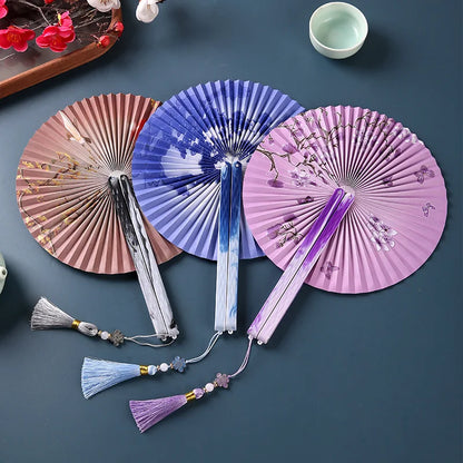 Magnetic Folding Round Fan Chinese Antique Style Dancer Hanfu Fan Student Gift Wedding Perform Dance Party Fan Photography Prop