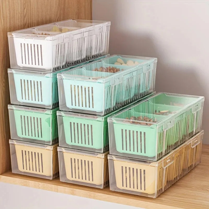 New 3 Grid Refrigerator Food Fresh-keeping Box Ginger Garlic Onion Pepper Storage Box Fruit Vegetable Basket Kitchen Organizer