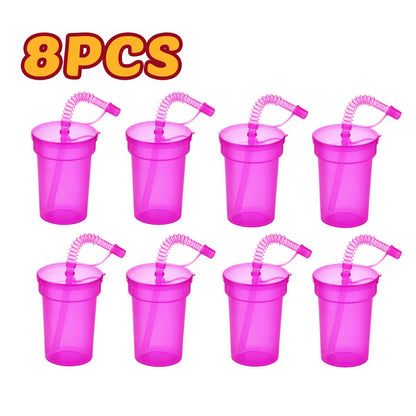Neon Sipper Cups - Colorful, Spill-Proof Cups with Lids and Straws - Ideal for School Events, Themed Parties, and Birthday Party