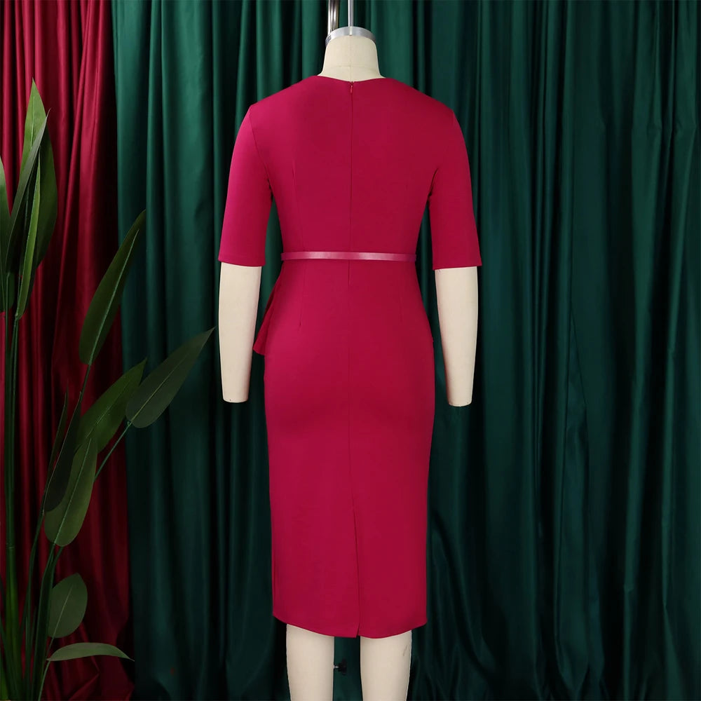 Office Dresses for Ladies 2024 Latest Summer Simple Elegant Half Sleeve Formal Church Dress Women Knee Length Pencil Peplum Dres