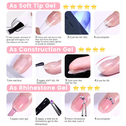 LILYCUTE 7ML Soft Gel Tip Adhesive Glue For False Tips Extend Press On Nails Nail Art Long Lasting Soak Off UV Gel Nail Polish