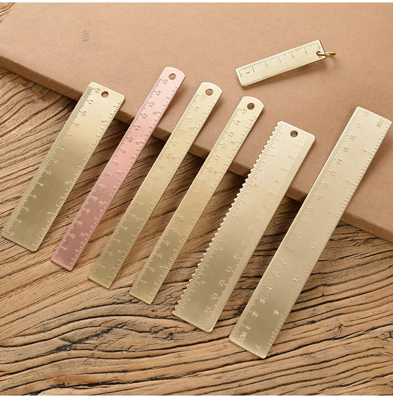 Retro Brass Straight Rulers Centimeter Inches Metal Triangle Ruler Protractor Stationery Measuring Tool School Office Supplies