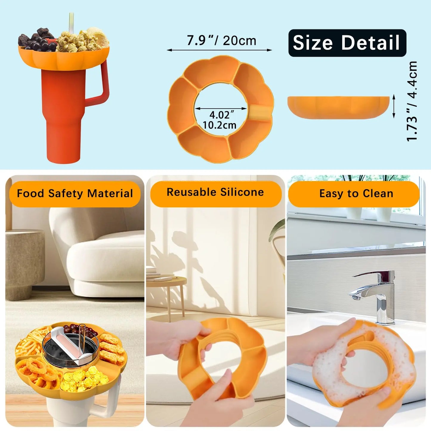 Reusable Silicone Snack Platters for Snack for Stanley Cup 40 Oz Tray Snack Divider Divided Container Food Tray Holder Outdoor