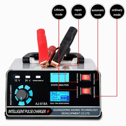 Metal Car Battery Charger 12V24V 400W Full Automatic Car Battery Charger Repair Battery Charger High Power Fast Charger