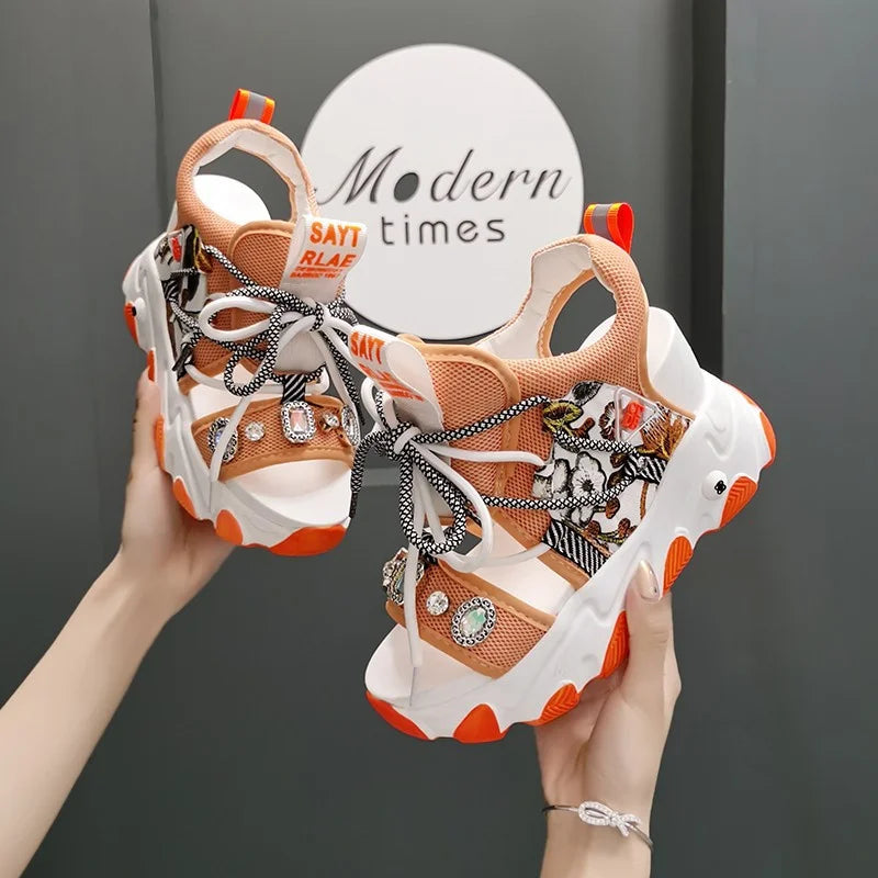 Comemore Leisure Lady Platform Chunky Sandals Mixed Color Shoes Sports Wedge White Sandals Women High Heel Beach Casual Shoes 39