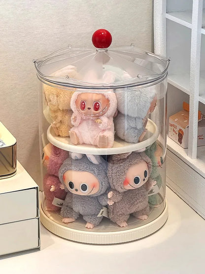 Labubu Rotating Display Box, Transparent Acrylic, Plush Doll Hand-Made Dust-Proof Labubu Pendant Storage Box.