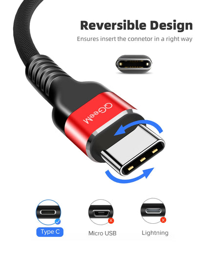 QGeeM 3A USB C Cable USB Type C Cable for Xiaomi OPPO Realme Poco Oneplus Redmi Phone Charger Fast Charge Charger Type C Cable