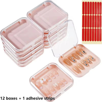 20pcs Press On Nail Packaging Boxes With Double Sided Adhesive Nail Tape Acrylic Press On Nail Storage Box in 4 Colors For Nail