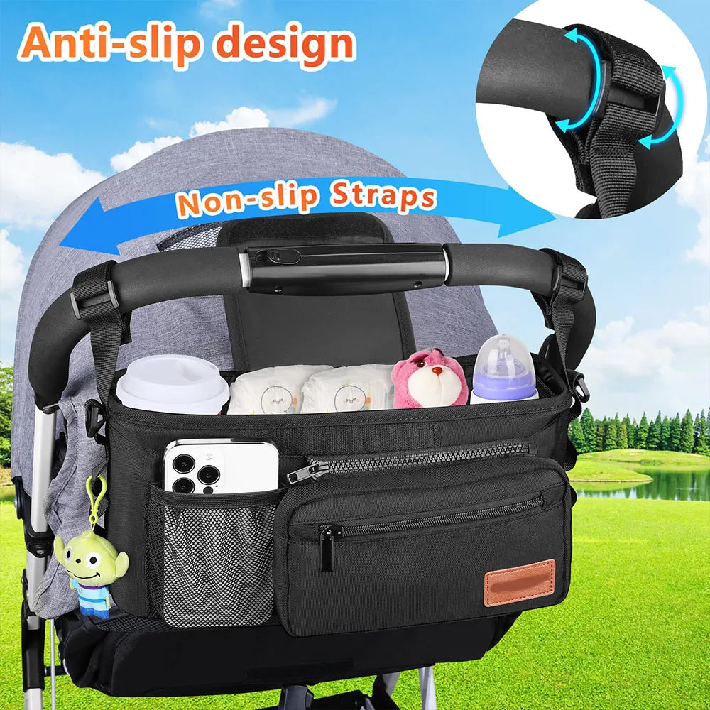 troller Caddy Stroller Organizer With Cup Holder, Non Slip Straps Stroller Bag for Phone, Pet Stroller Accessories