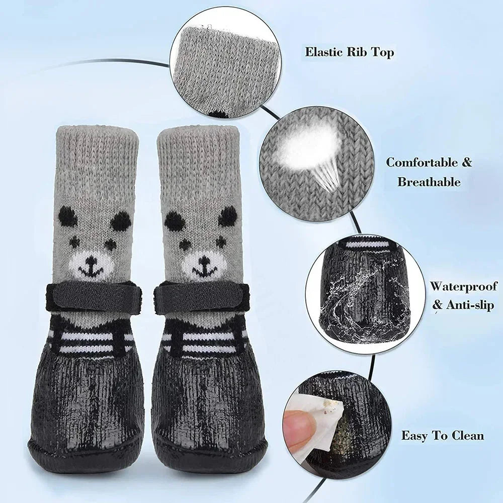 Dog Socks Waterproof Shoes Breathable Sock for Dogs Cats Non-Slip Soles Adjustable Small Dog Paw Socks for Indoor Outdoor